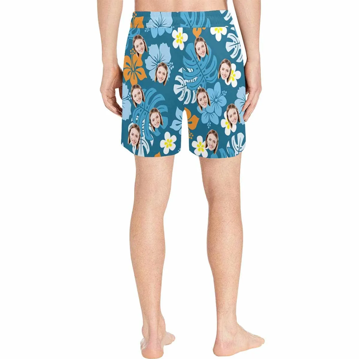 Personalized Swim Trunks Custom Face Blue Flowers Men's Quick Dry Swim Shorts Beach Swimsuit