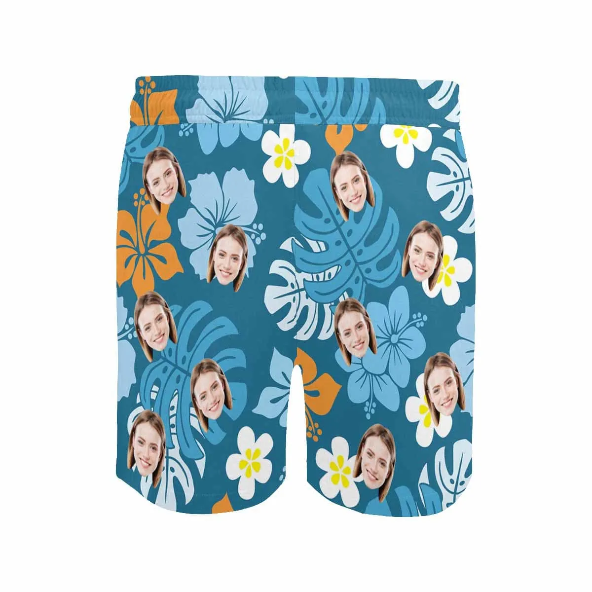 Personalized Swim Trunks Custom Face Blue Flowers Men's Quick Dry Swim Shorts Beach Swimsuit