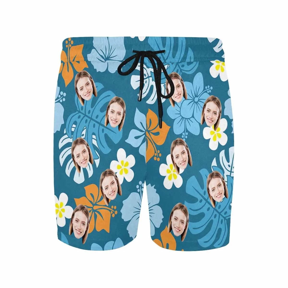 Personalized Swim Trunks Custom Face Blue Flowers Men's Quick Dry Swim Shorts Beach Swimsuit