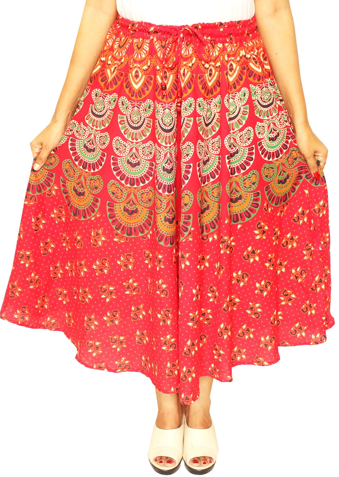 Cotton Printed Long Skirt Womens Indian Clothing (Red)