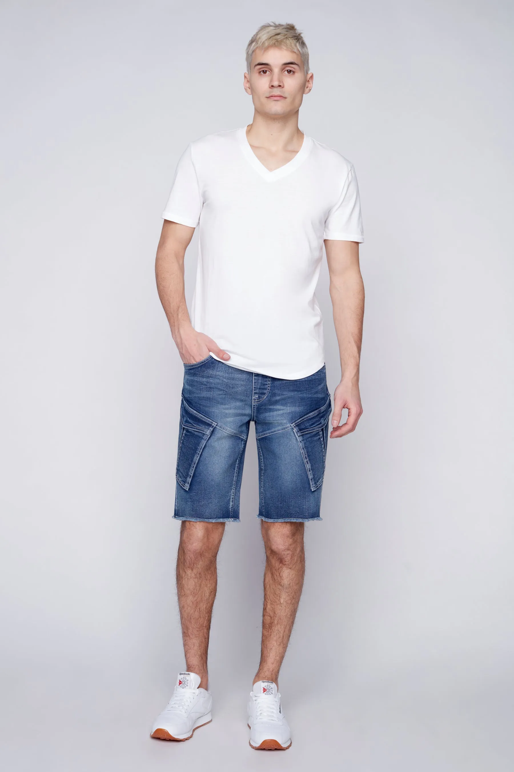 KRAVITZ - Mens Shorts With bellowed Cargo pockets - Vintage Light Blue Wash