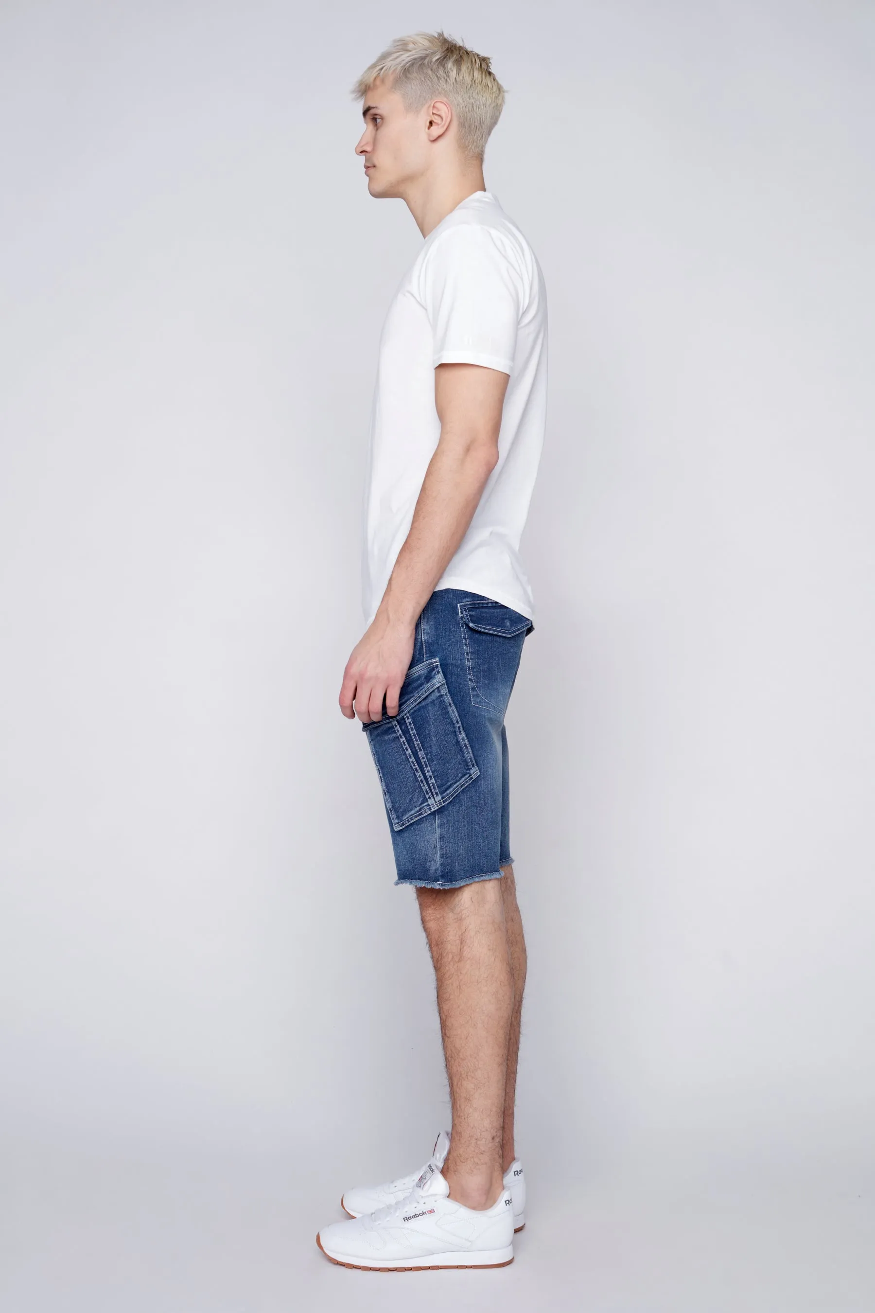 KRAVITZ - Mens Shorts With bellowed Cargo pockets - Vintage Light Blue Wash