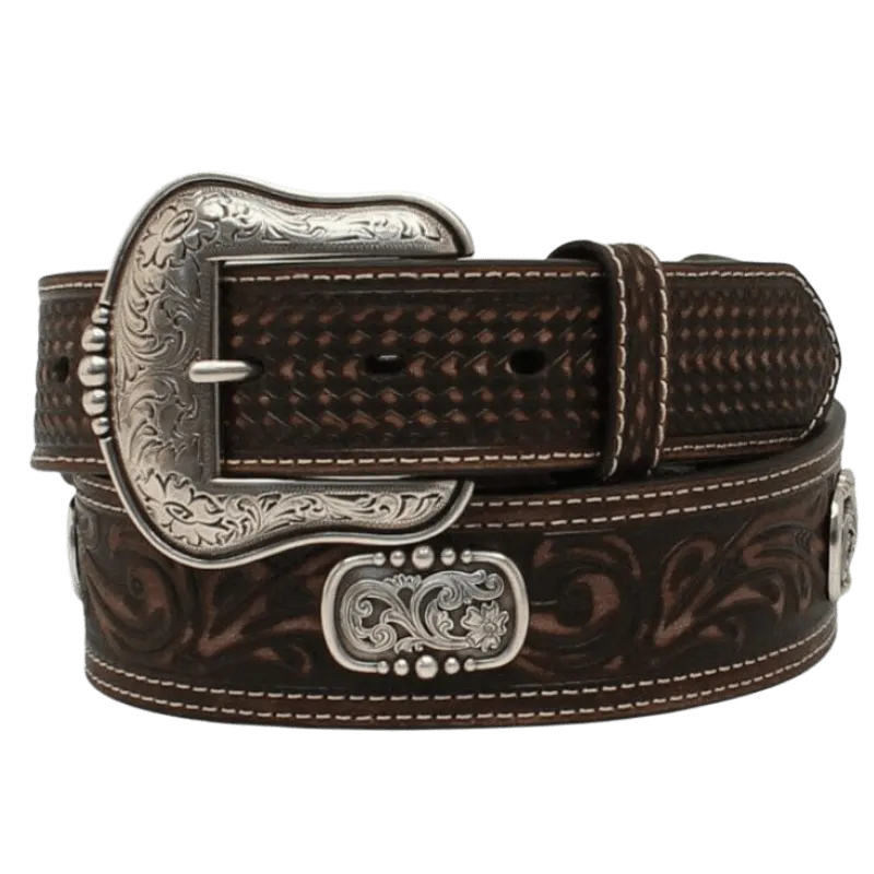 Ariat Men's Brown Double Stitched Oval Concho Leather Belt A1037802