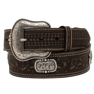 Ariat Men's Brown Double Stitched Oval Concho Leather Belt A1037802