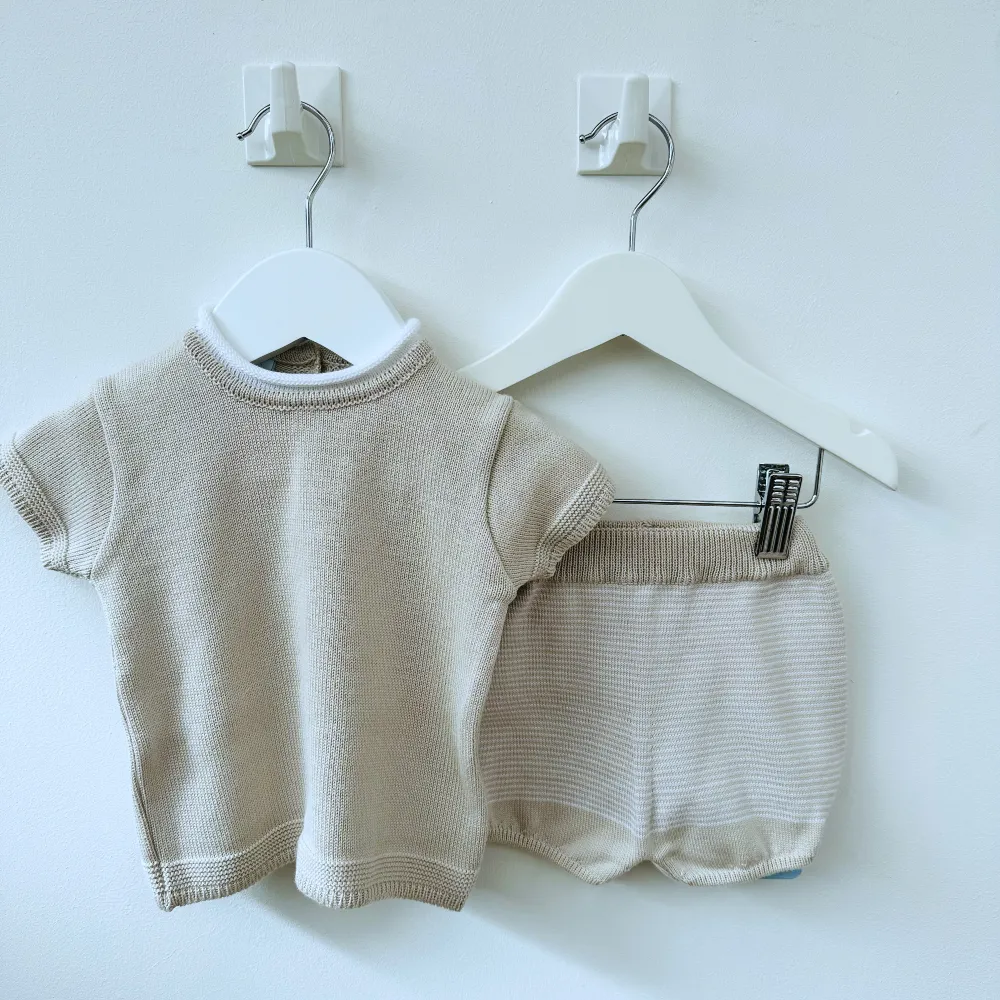 Artesania Granlei Boys Fine Knit Beige Shorts Set