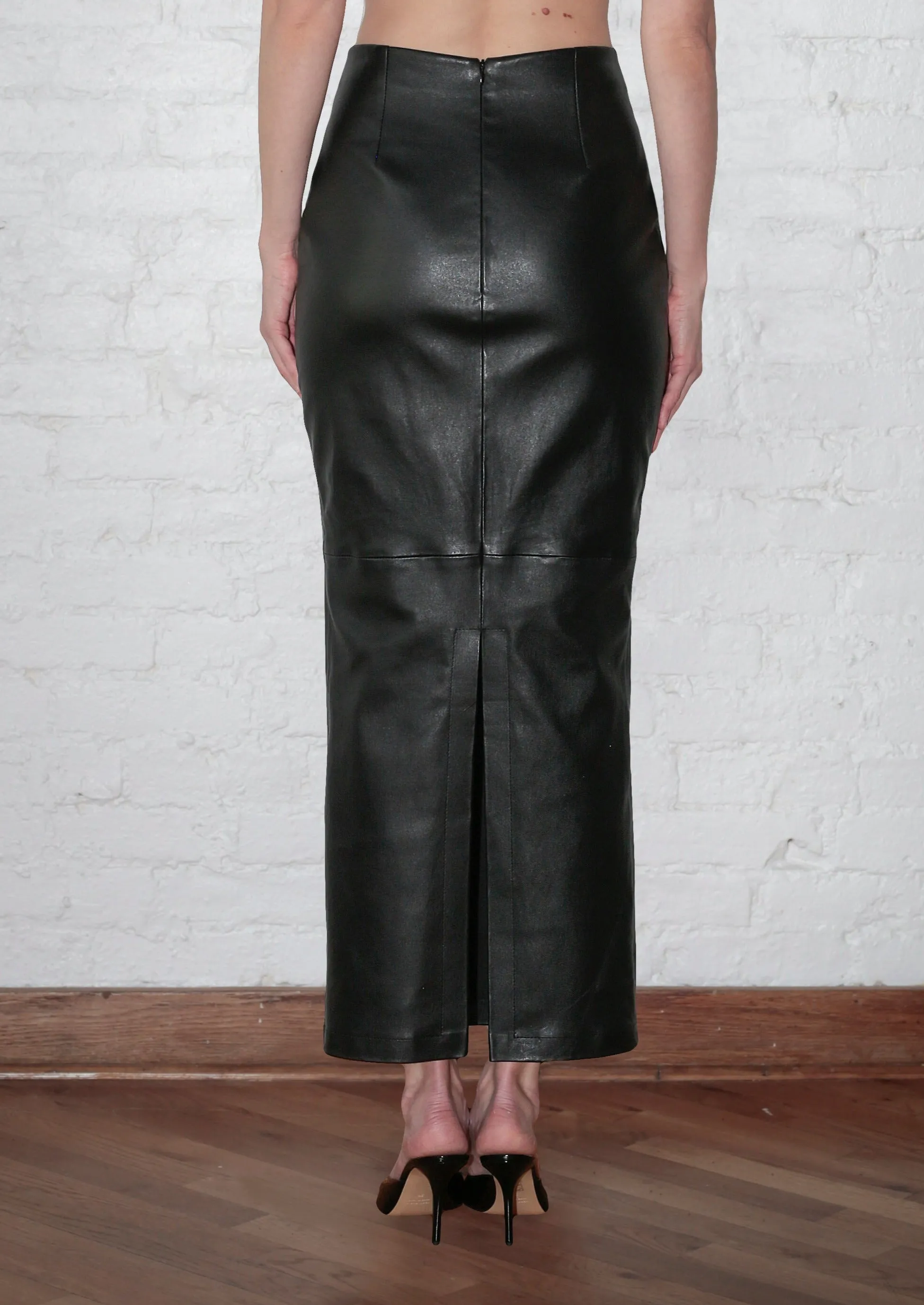 Linear Floor Length Skirt in Stretch Leather