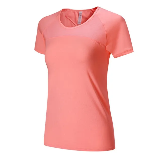 Yoga Mesh Shirts Quick dry Fitness Sports Gym Clothes Female Running Short Sleeve Sexy Hollow Back Female Sport T Shirt Running