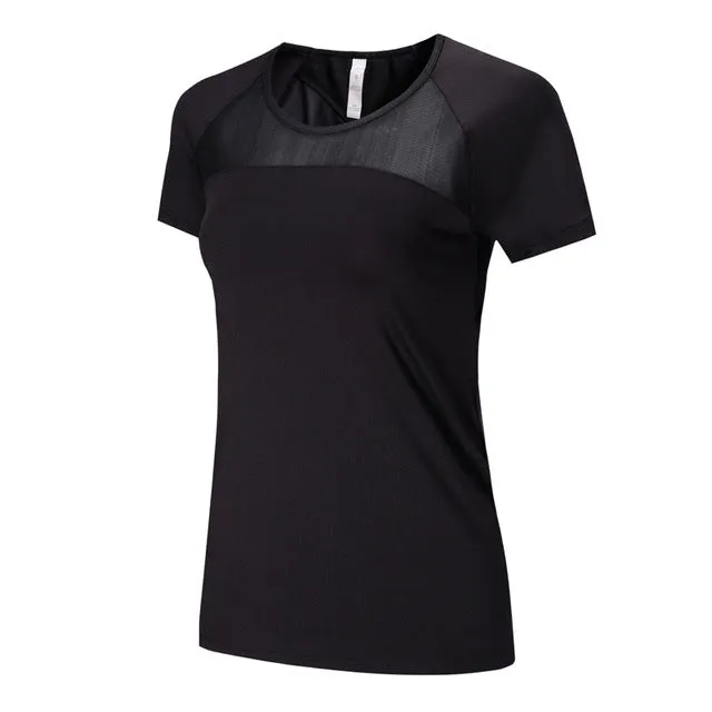 Yoga Mesh Shirts Quick dry Fitness Sports Gym Clothes Female Running Short Sleeve Sexy Hollow Back Female Sport T Shirt Running