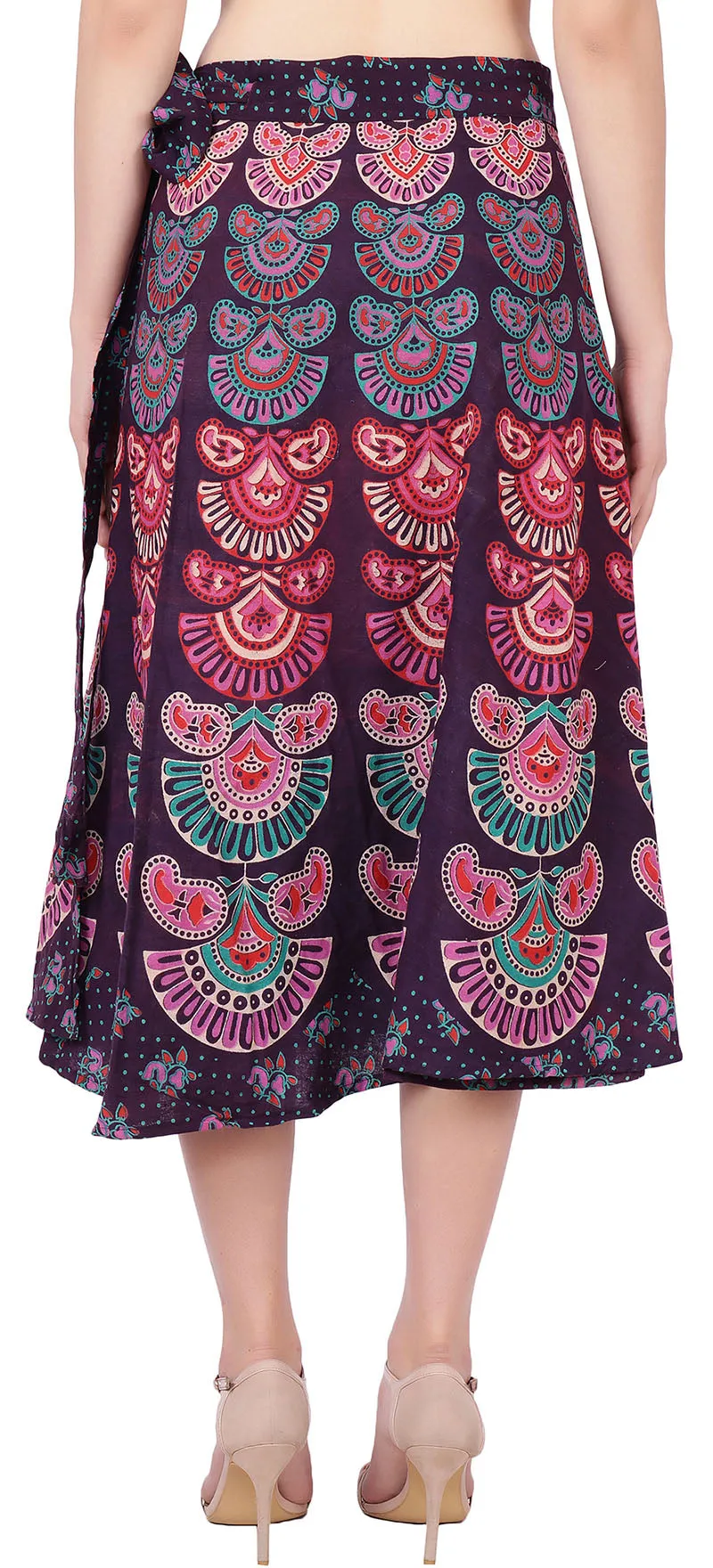 Women's Long Block Printed Wrap Skirt (Purple, One Size)