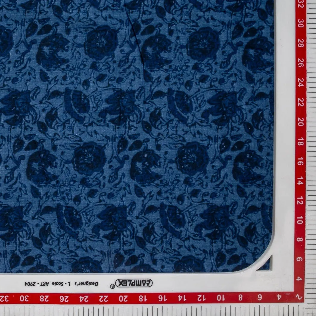 Blue Floral Print Cotton Fabric ,54 inches Plain Weave