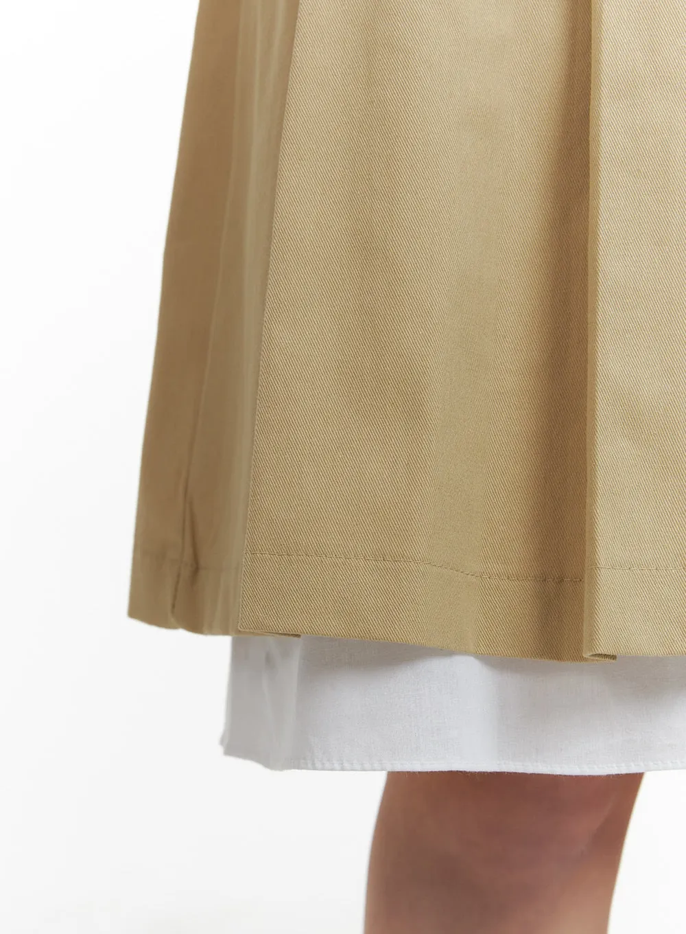 Solid Two Layered Pleated Midi Skirt OM425