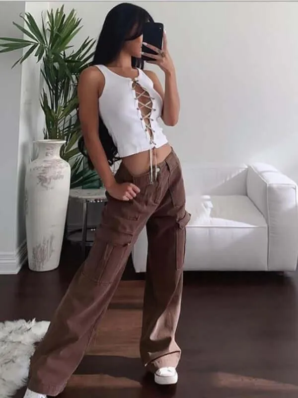 Casual Wide Leg Women Cargo Pants