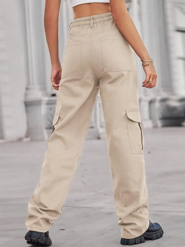 Women Solid Twill Cargo Pants