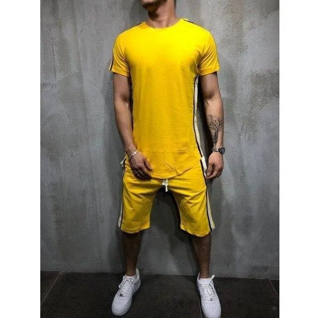 Striped Casual Tracksuit Shorts Set For Men