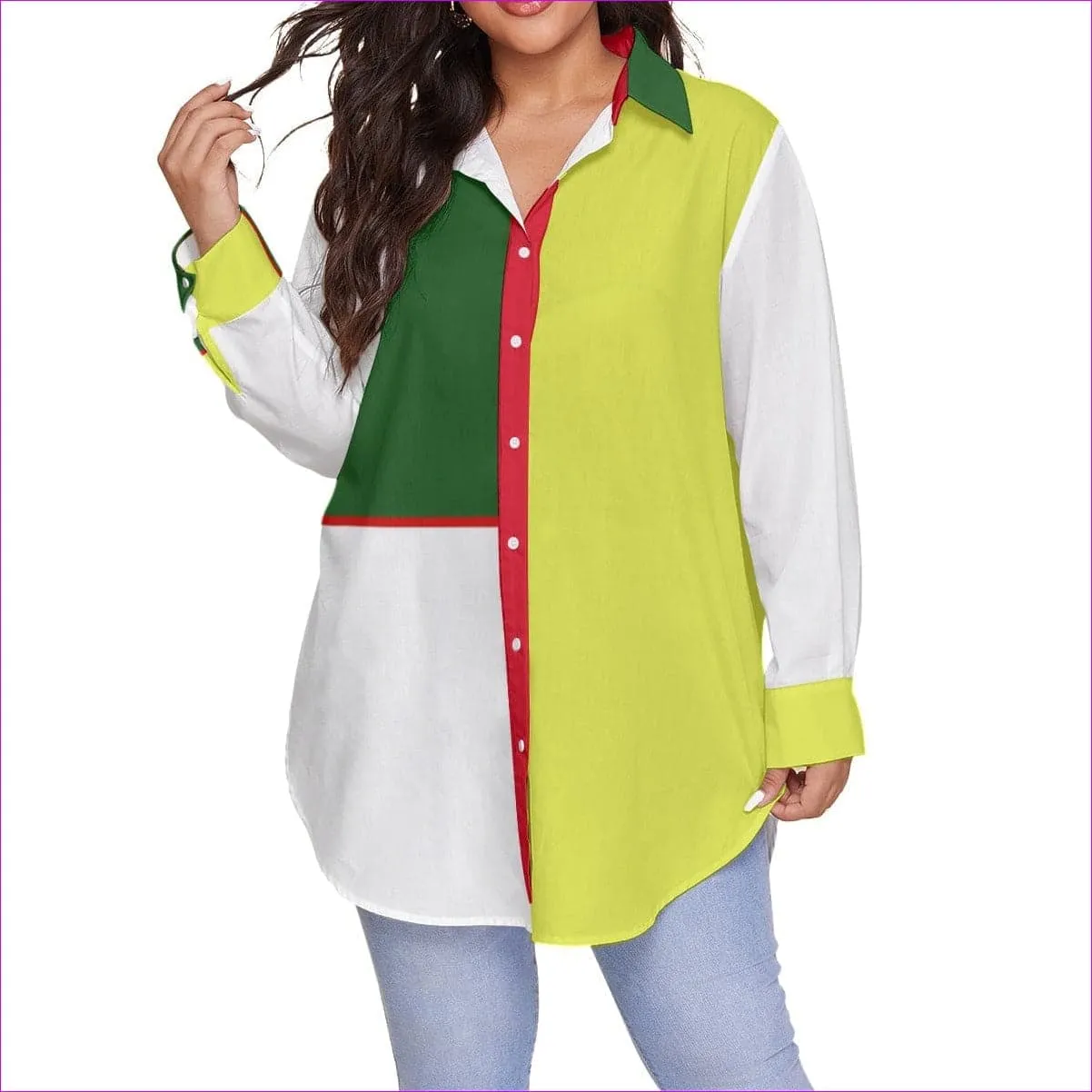 Color Block Astute Womens Button-Up Shirt Voluptuous ( ) Plus Size