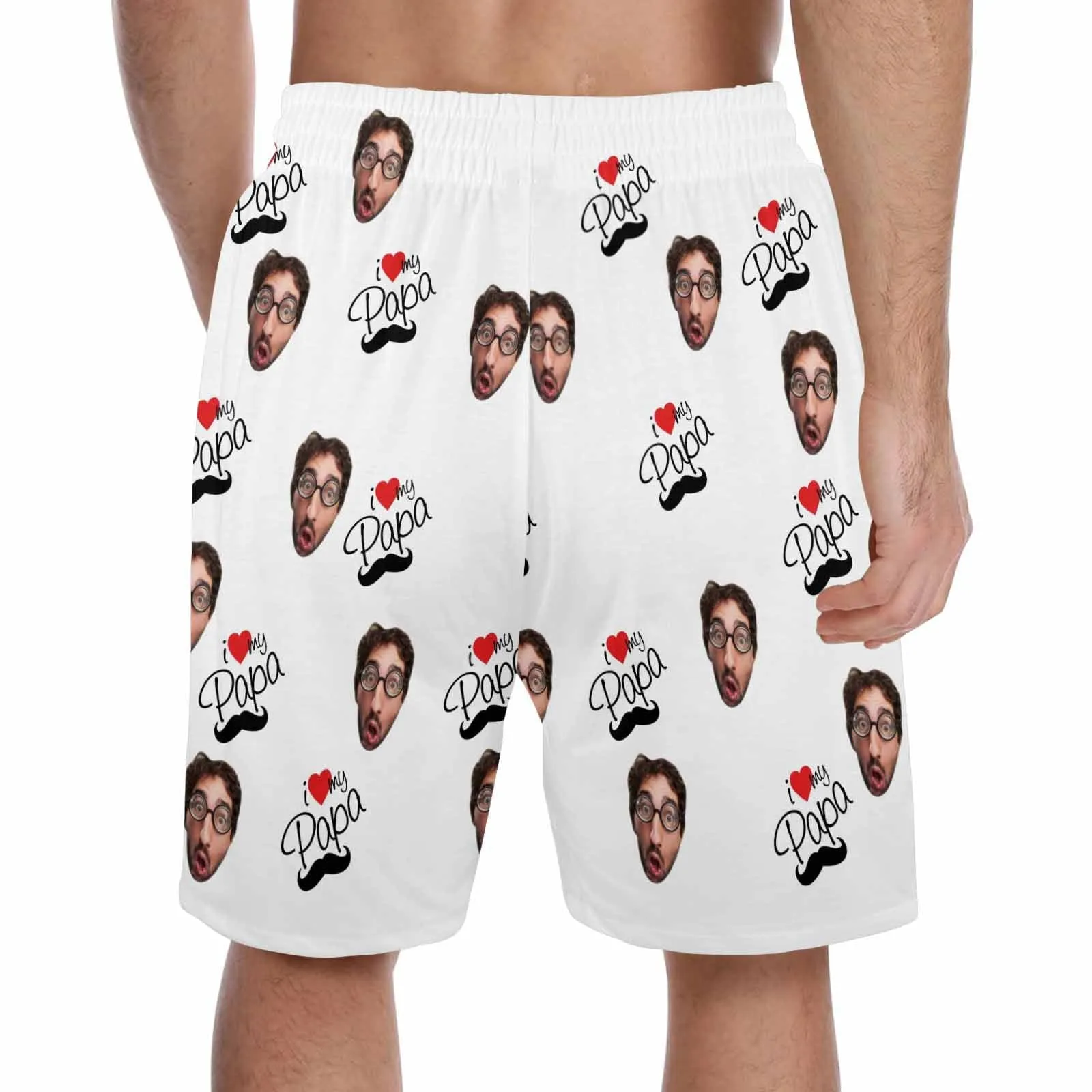 Custom Face Men's Pajama Shorts Personalized Love Papa Sleepwear Shorts