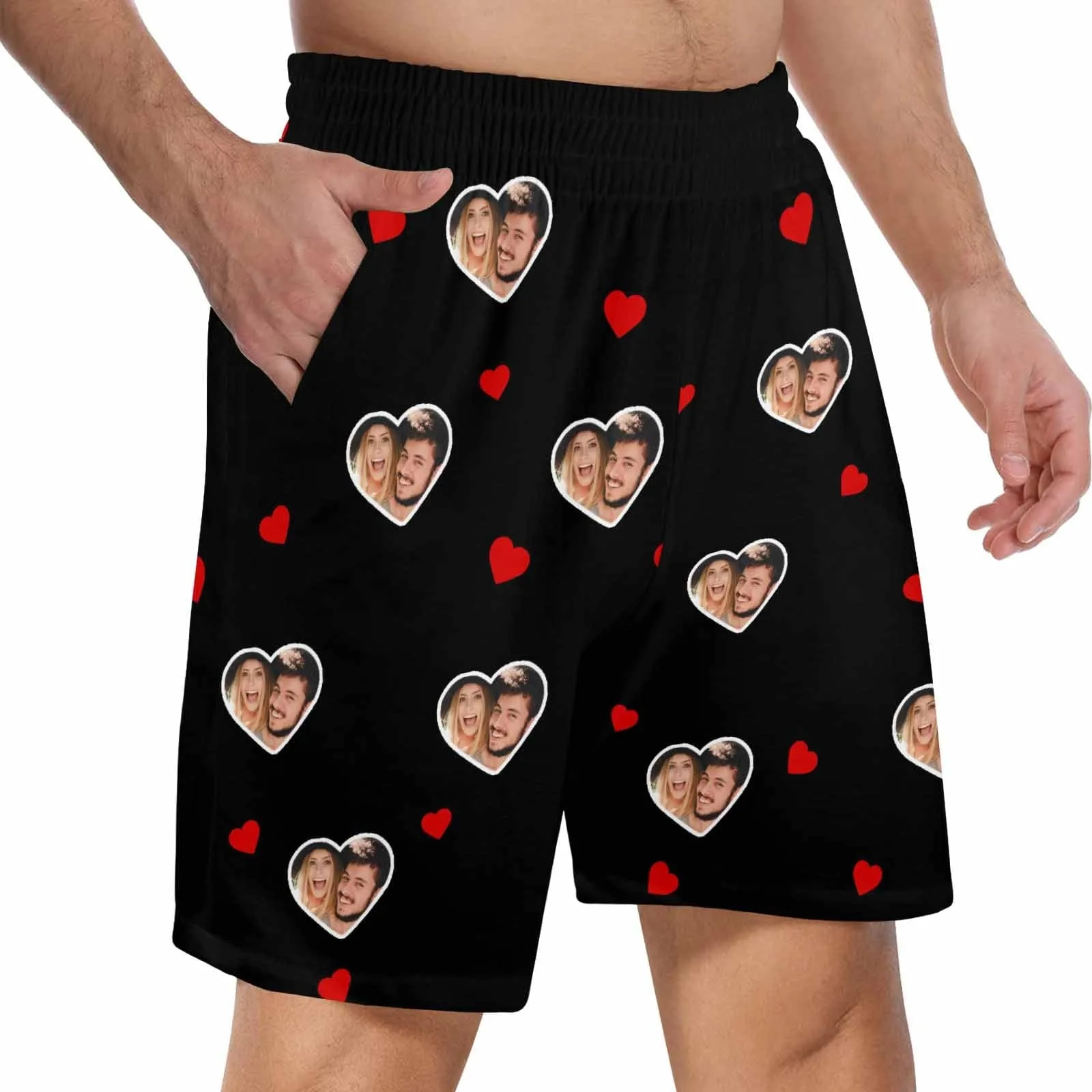 Custom Face Men's Pajama Shorts Personalized Love Sleepwear Shorts