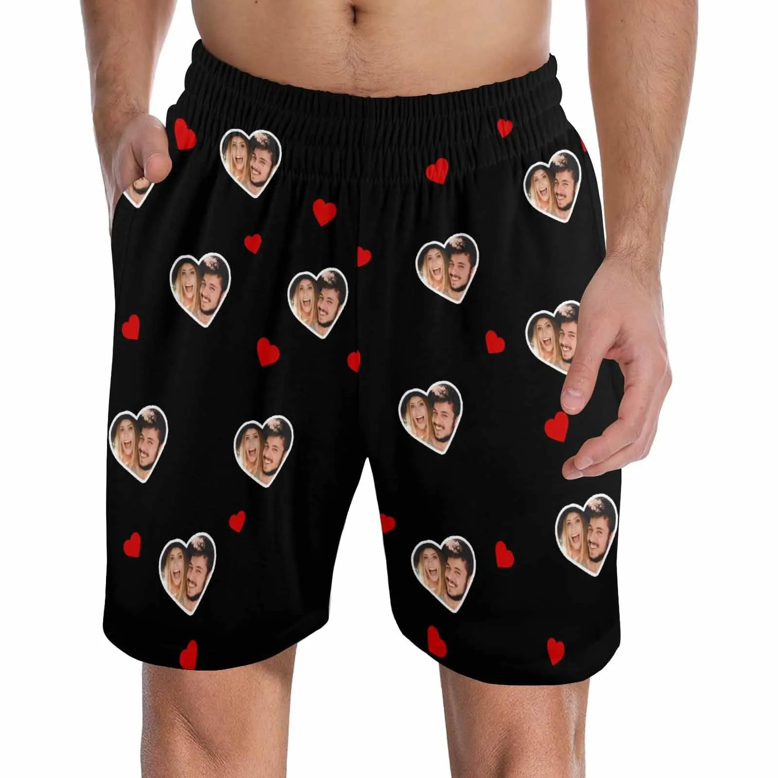 Custom Face Men's Pajama Shorts Personalized Love Sleepwear Shorts