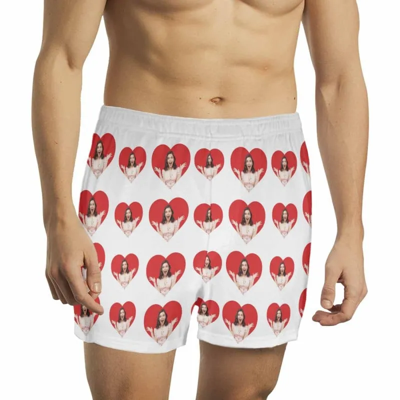 Custom Photo Love Heart Multicolor Boxer Shorts Pure Cotton Shorts for Men