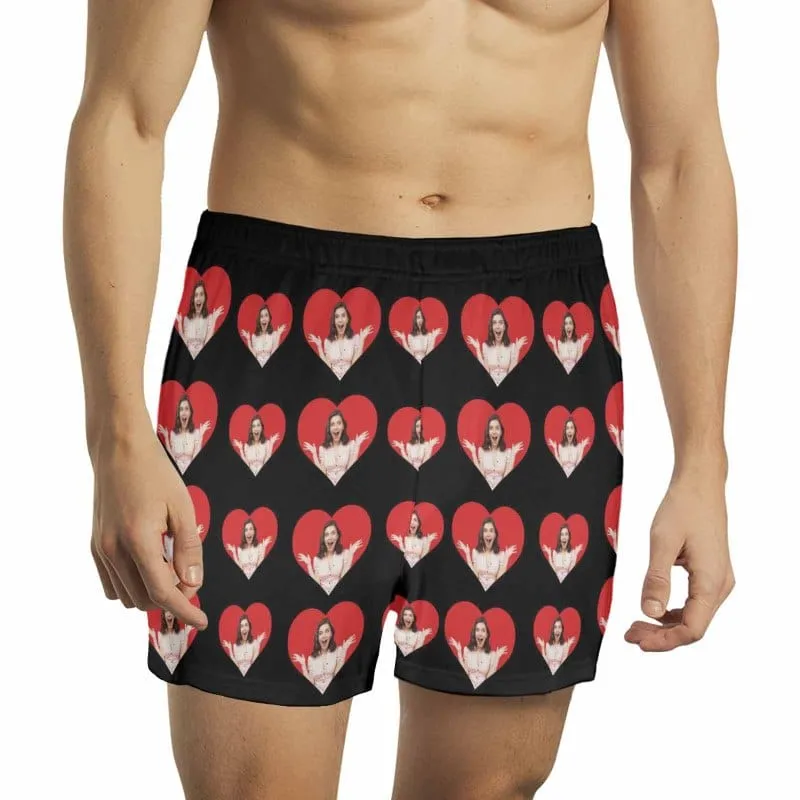 Custom Photo Love Heart Multicolor Boxer Shorts Pure Cotton Shorts for Men