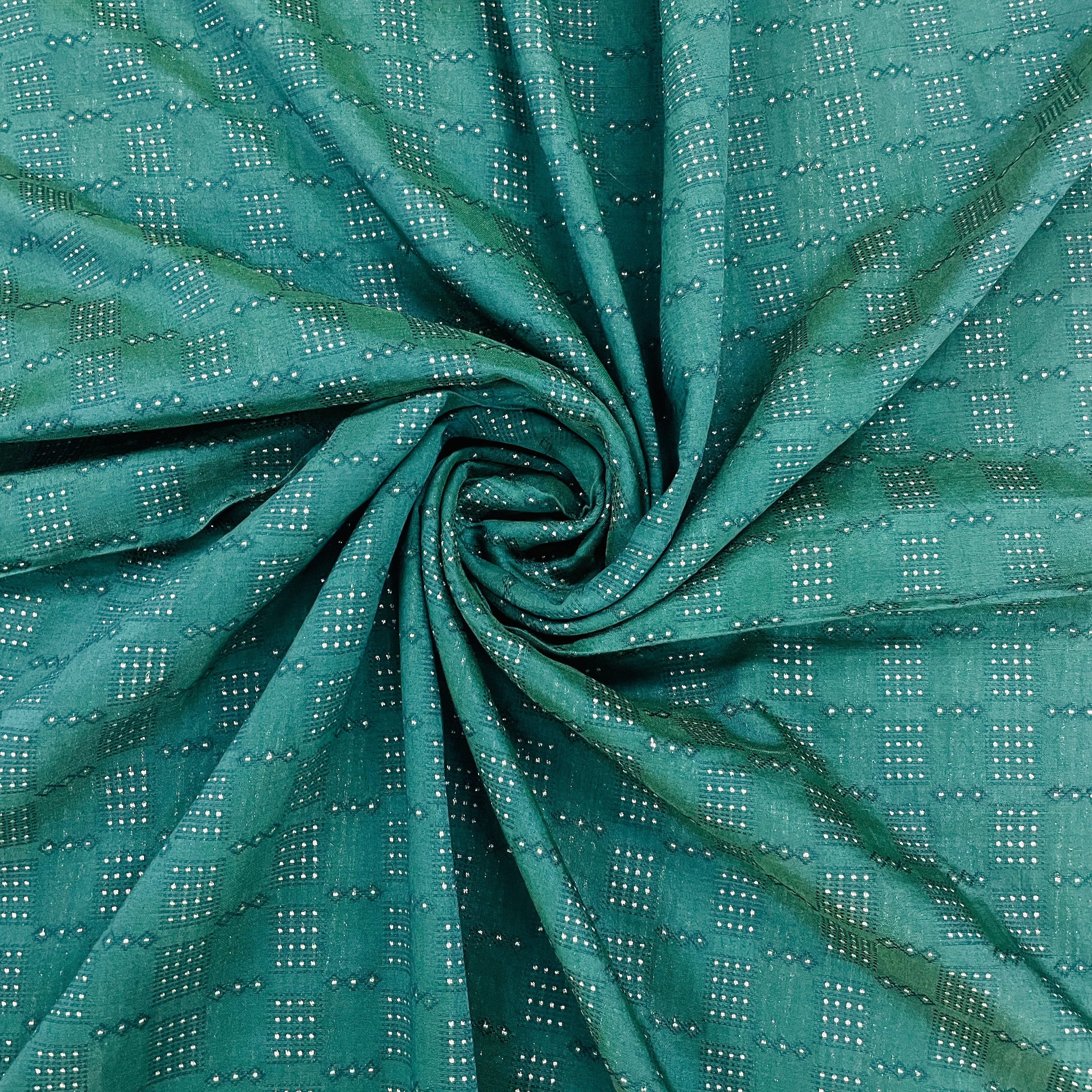 Dark Green Embroidery Chanderi Fabric