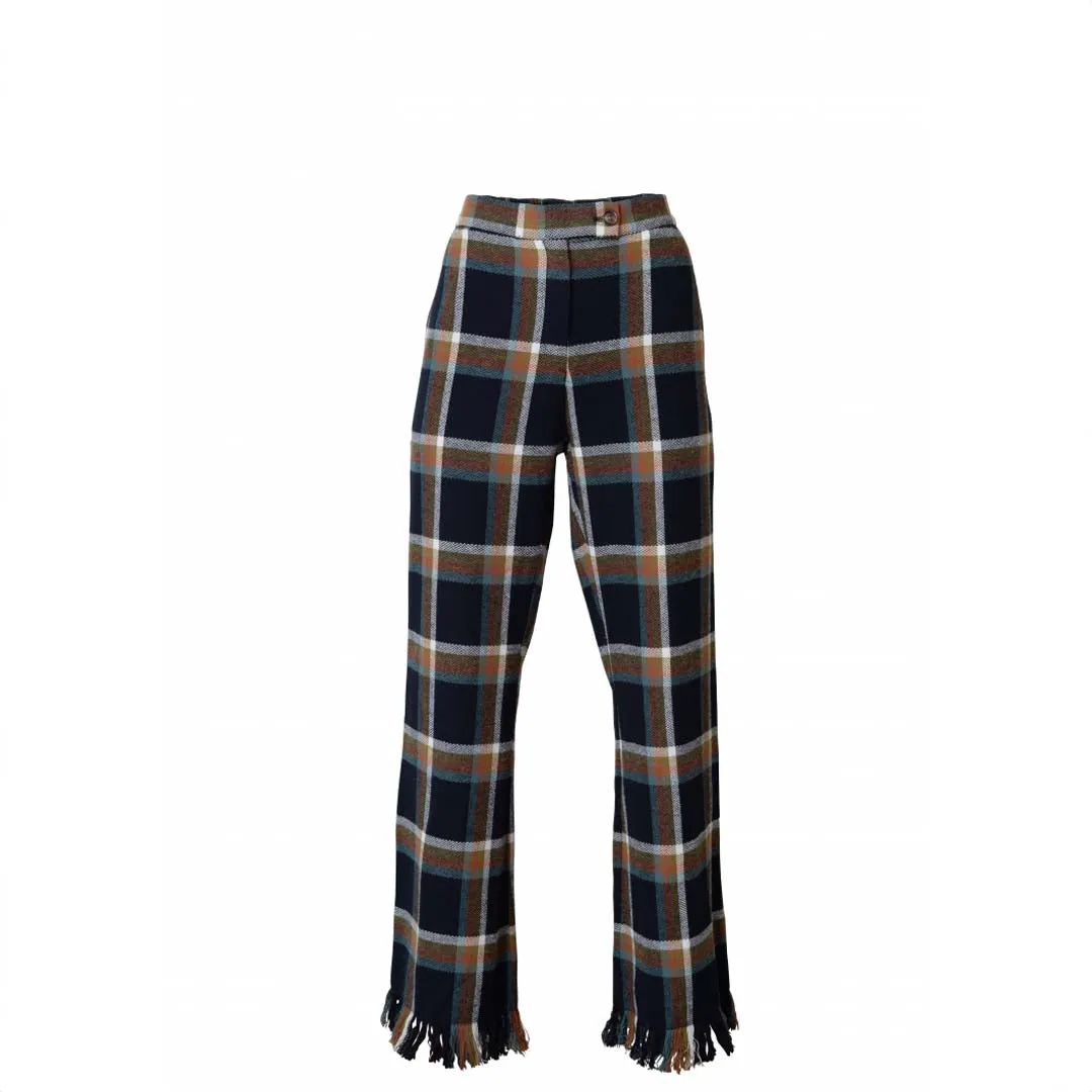 FRINGED TARTAN PANTS BLACK