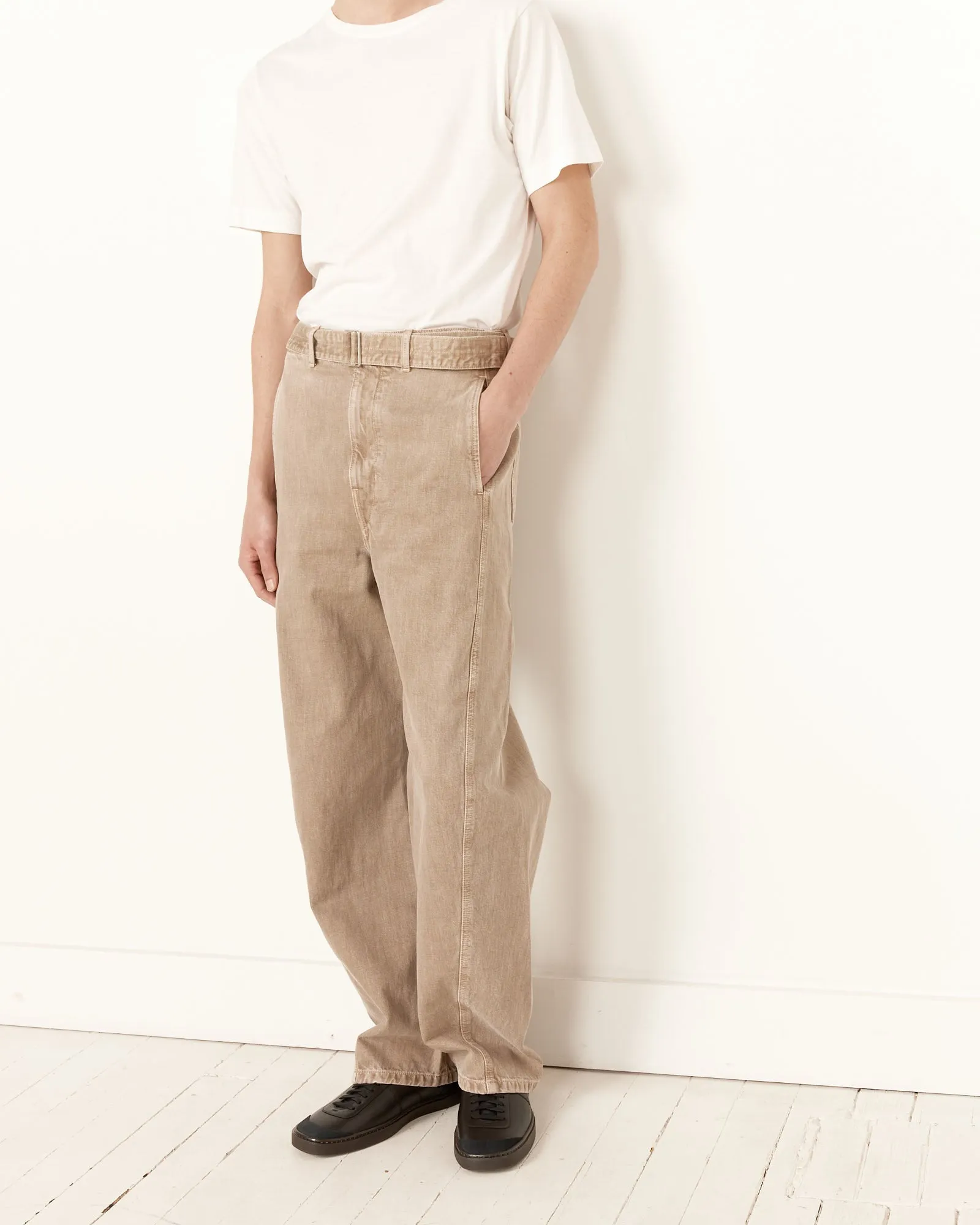 Twisted Belted Pants in Snow Beige