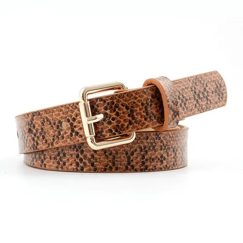 Snake Print Women Faux Leather Fashion Belt Buckles Jeans Dress