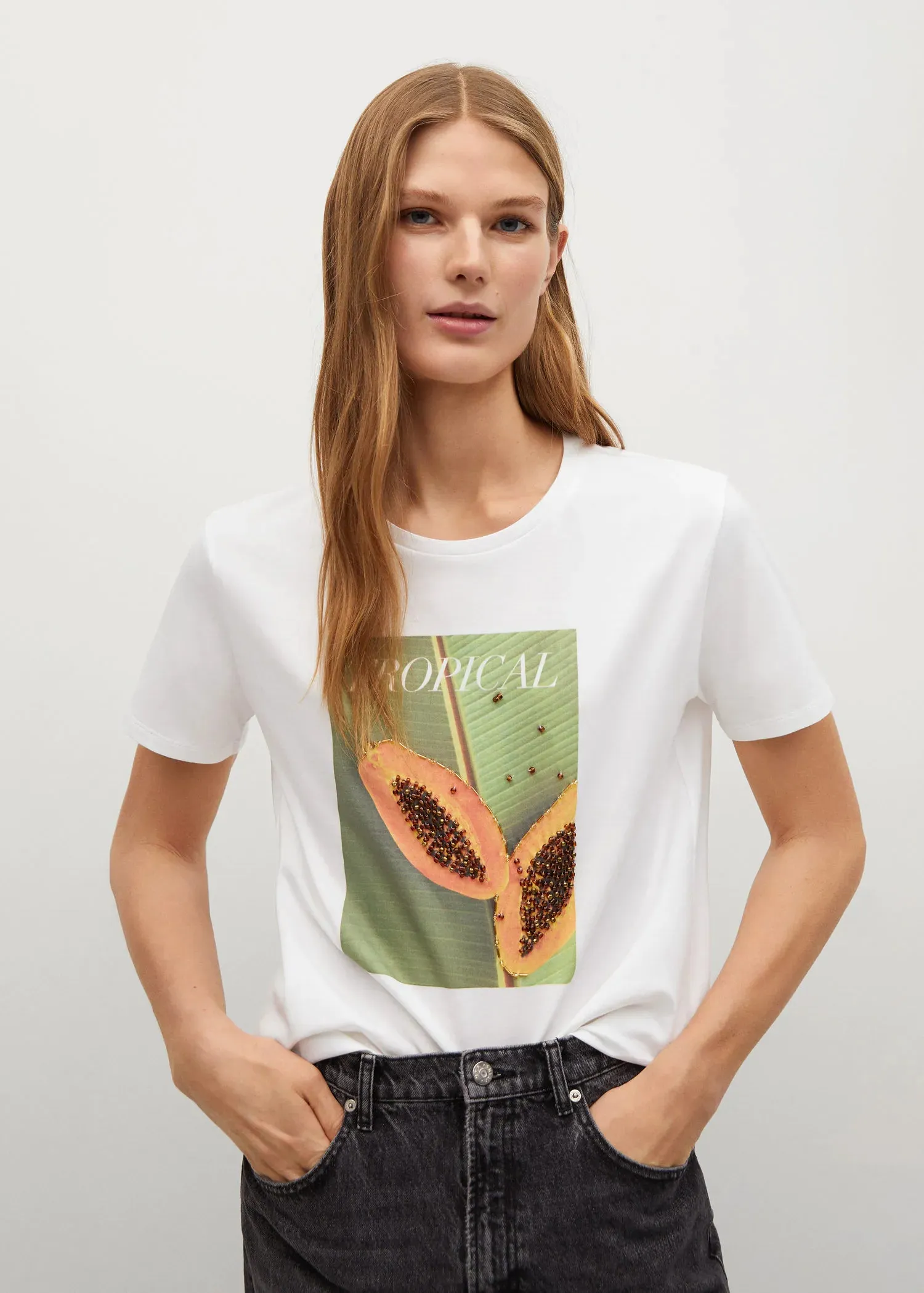 MNG Printed Cotton Blend T-Shirt