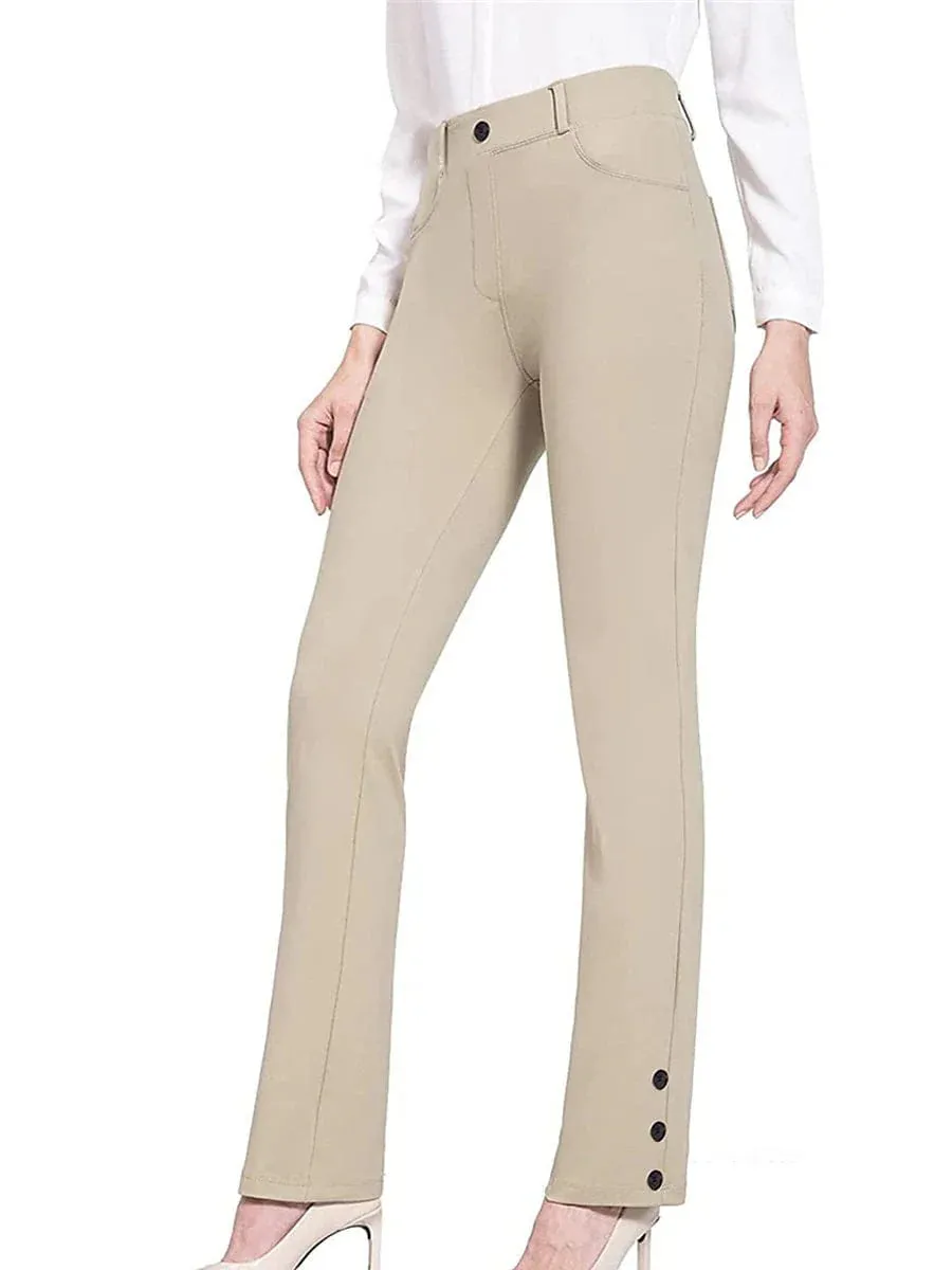 Elegant High Waist Cotton Blend Work Pants for Women