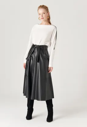 Faux Leather Skirt With Faux Leather Belt