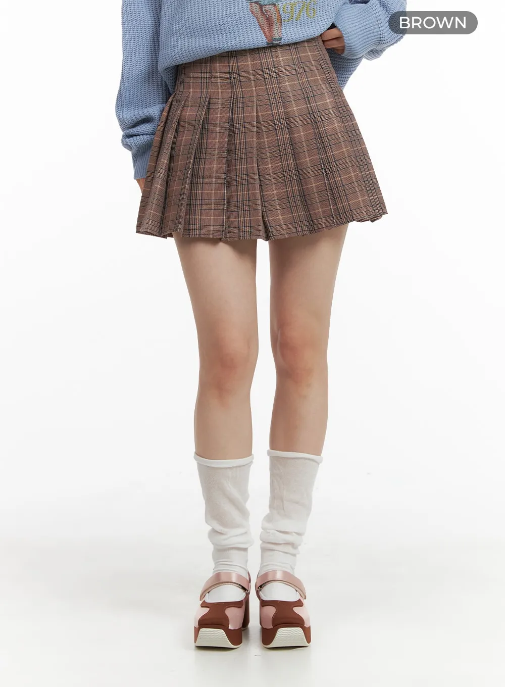 Check Pleated Mini Skirt OM408