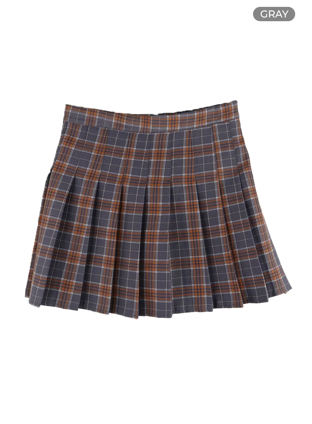 Check Pleated Mini Skirt OM408