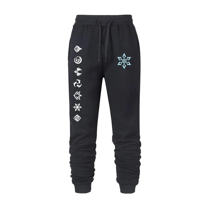 Game Genshin Impact Print Sweatpants for Men Women Warm Fleece Lined Pants Casual Trousers Athletic Running Joggers Sportswear