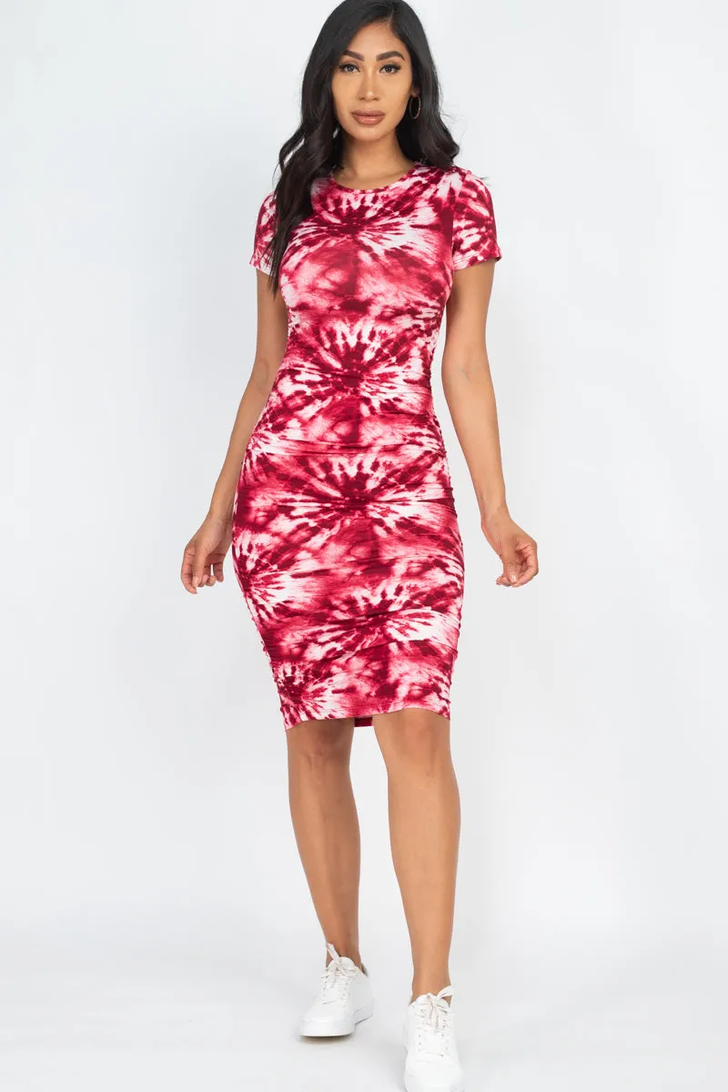 Tie-Dye Ruched Bodycon Dress