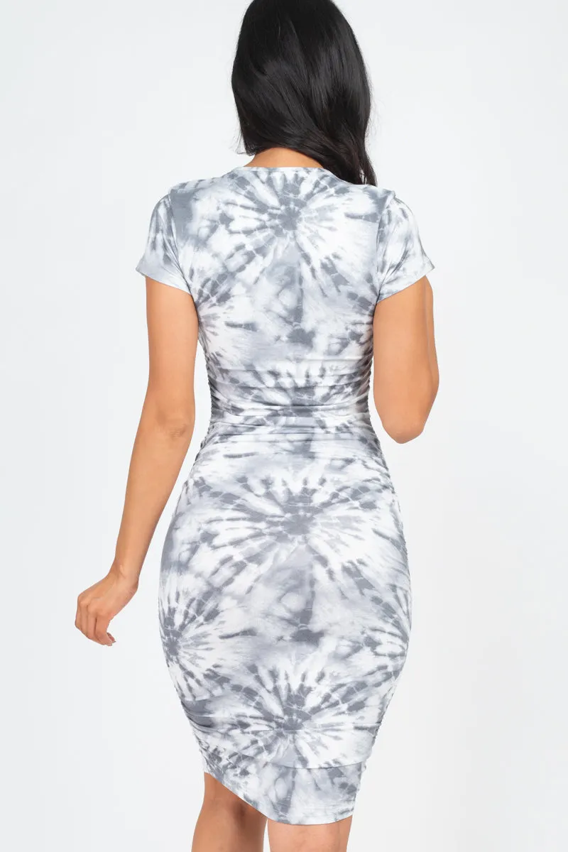 Tie-Dye Ruched Bodycon Dress