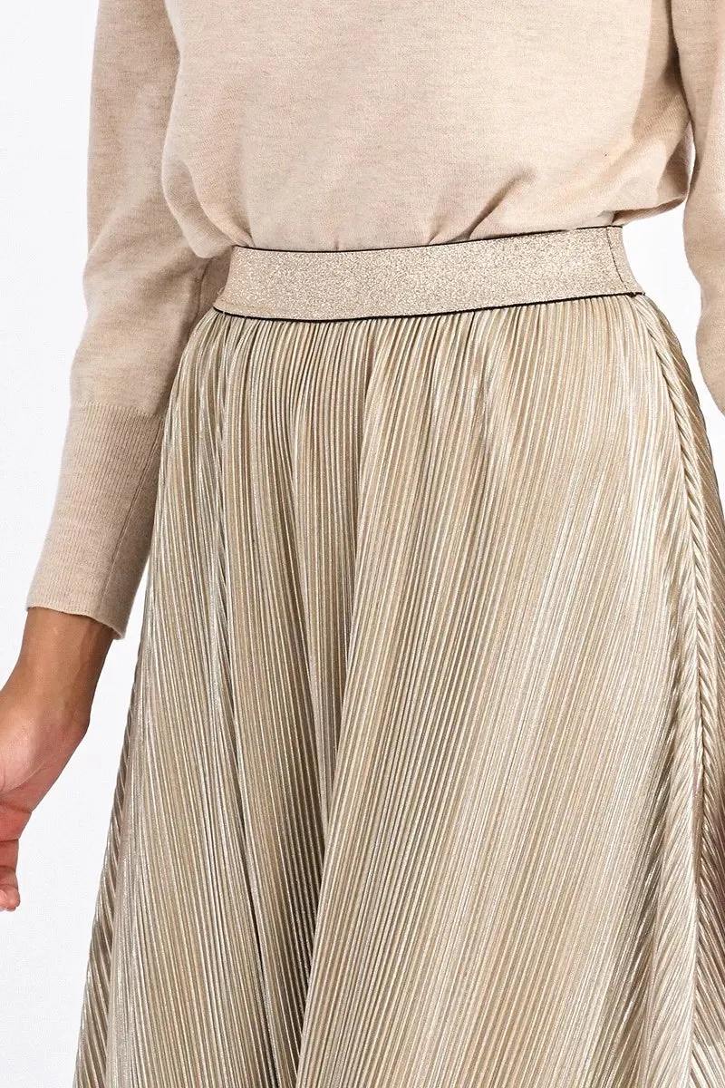 Long Pleated Gold Skirt