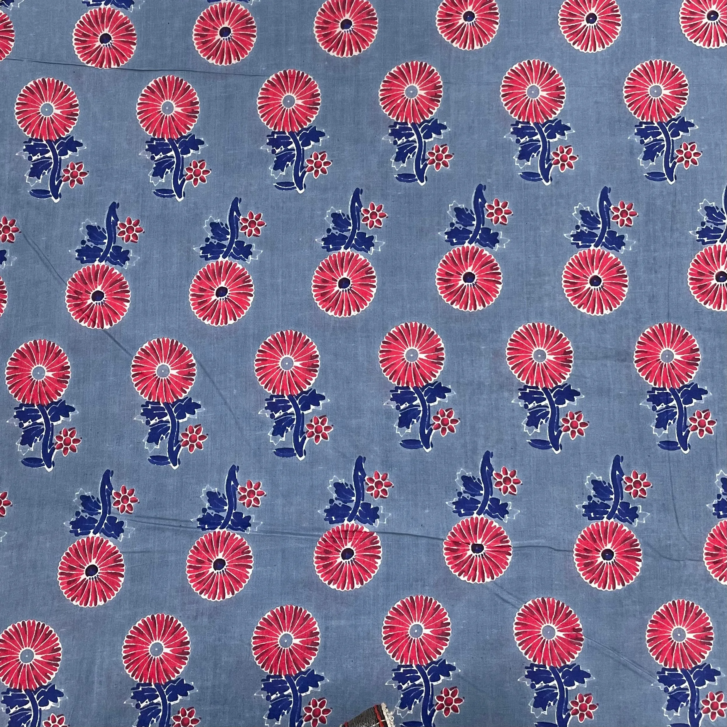 Grey Red Ajrakh Print Cotton Fabric