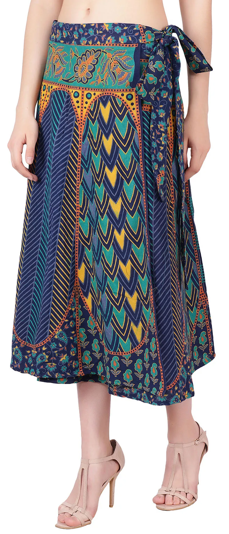 Long India Wrap Around Skirt Women's Cotton Indian Clothing (Blue, One Size)