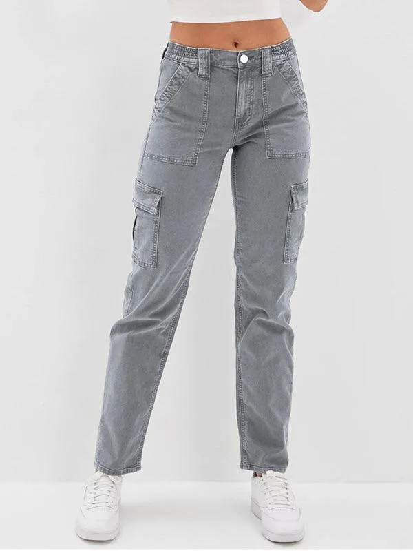 Washed Women Cargo Denim Jeans