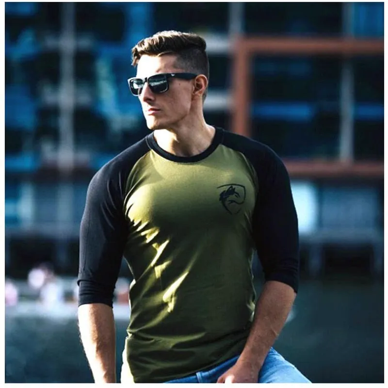 Men Quarter Sleeve T-shirts Cotton Gyms Fitness Workout Clothing