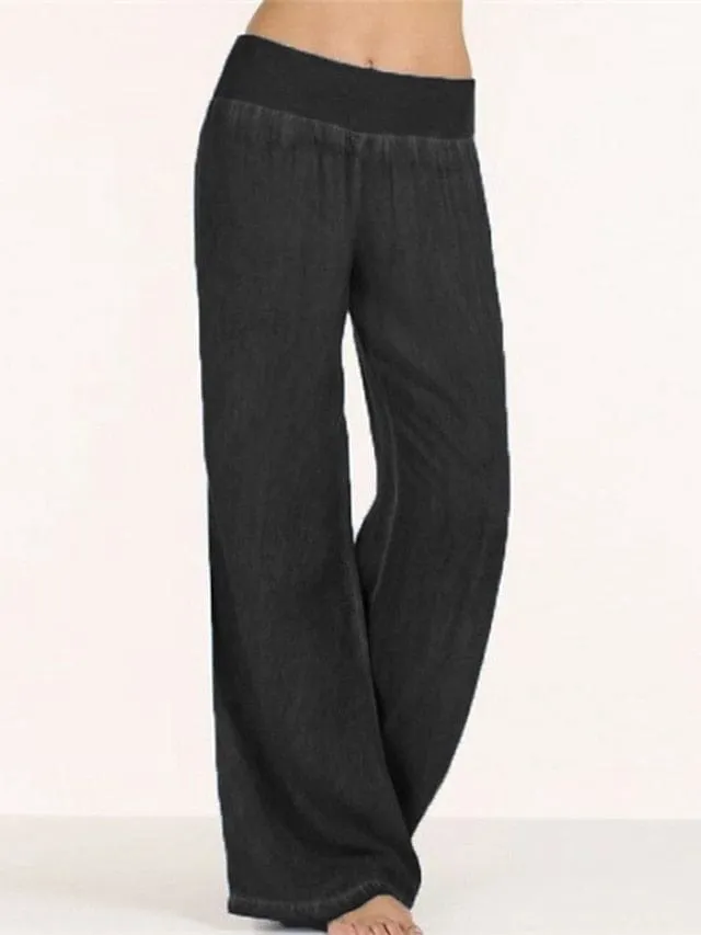 Drawstring Wide Leg Denim Pants for Women with High Waist