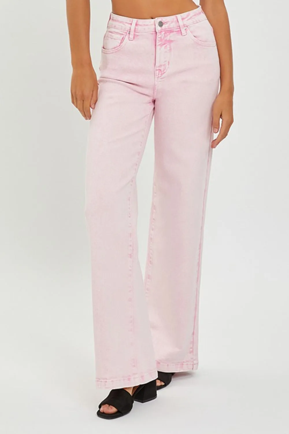 Acid Pink Full Size High Rise Tummy Control Wide Leg Jeans