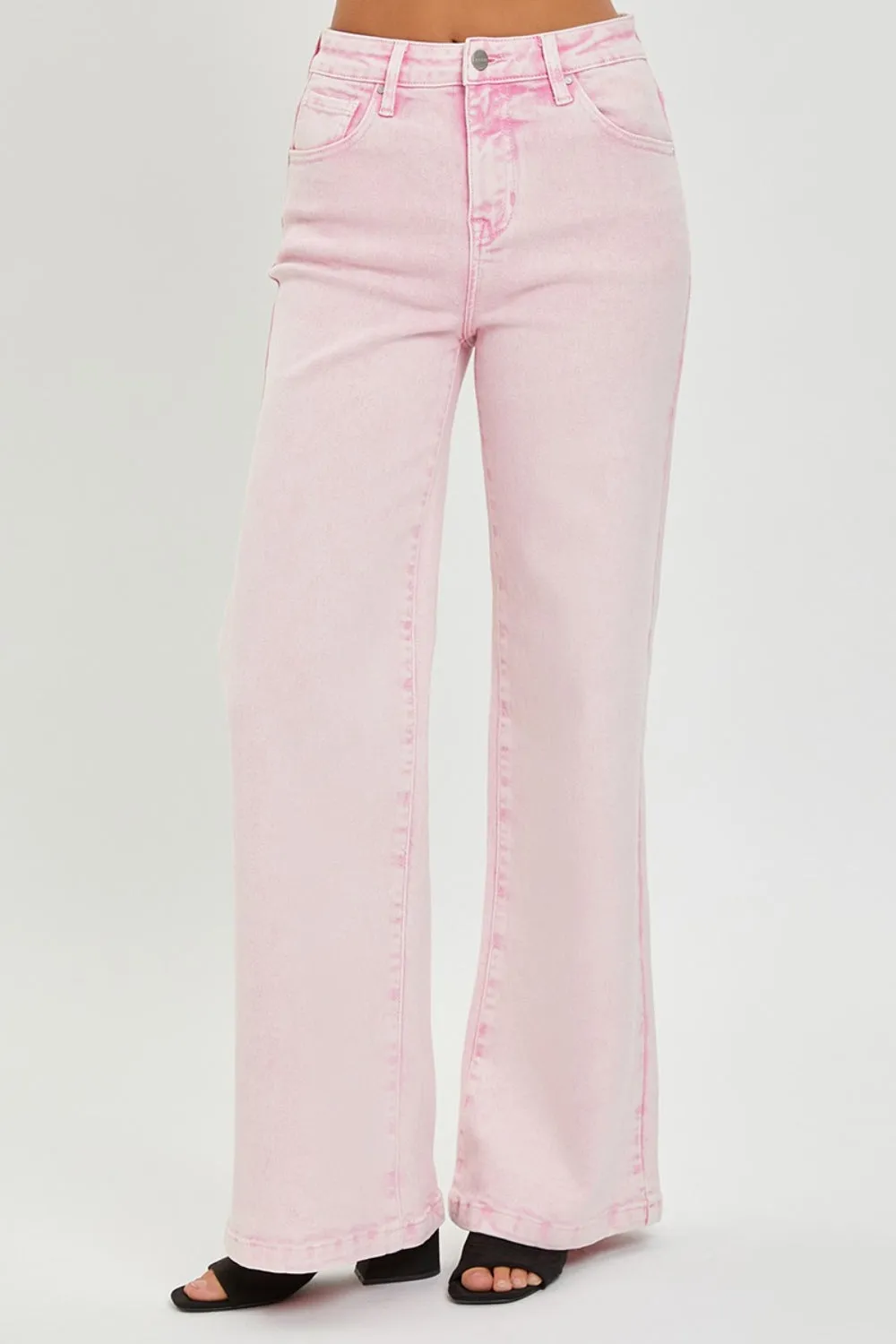 Acid Pink Full Size High Rise Tummy Control Wide Leg Jeans