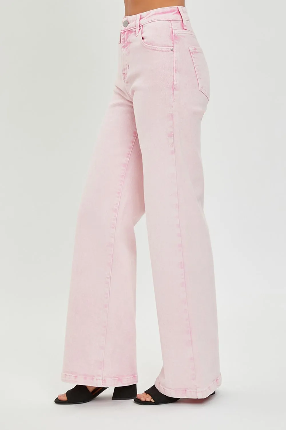 Acid Pink Full Size High Rise Tummy Control Wide Leg Jeans