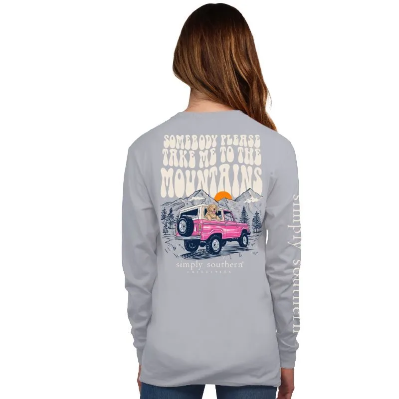 Simply Southern 100% Cotton Long Sleeve T-Shirt - 'Someone Please Take Me to the Mountains' with Scenic Design