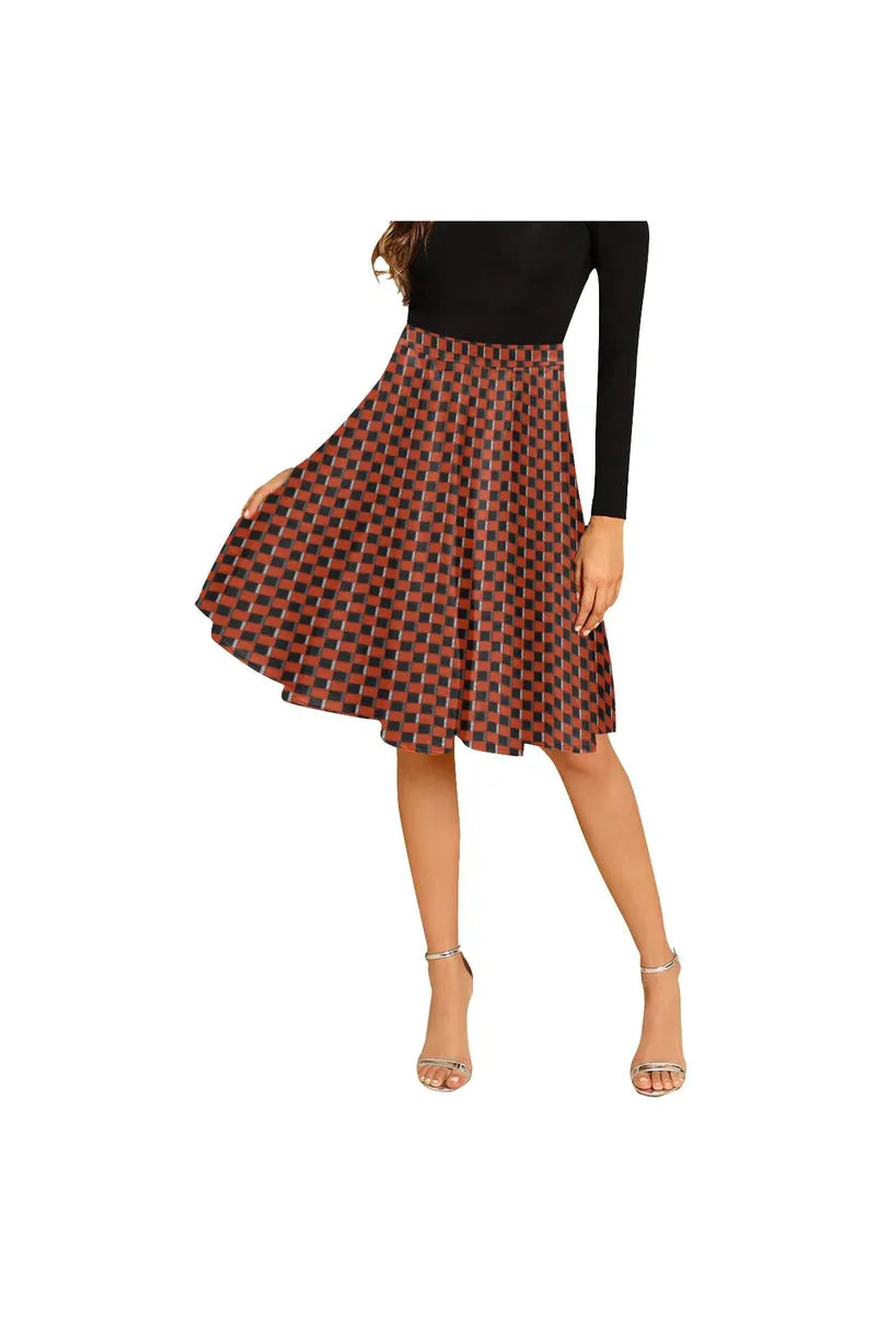 Grid Print Melete Pleated Midi Skirt