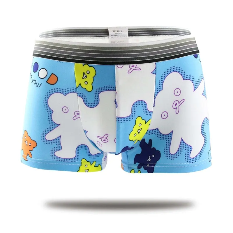 Silk Underwear Men Lovely Cartoon Print Man Boxers Underpants Panties