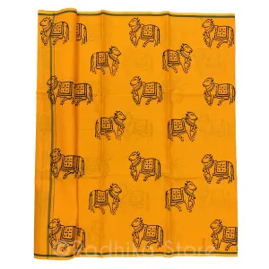 Marigold Orange Block Print Chadar - With Vrindavan Cows