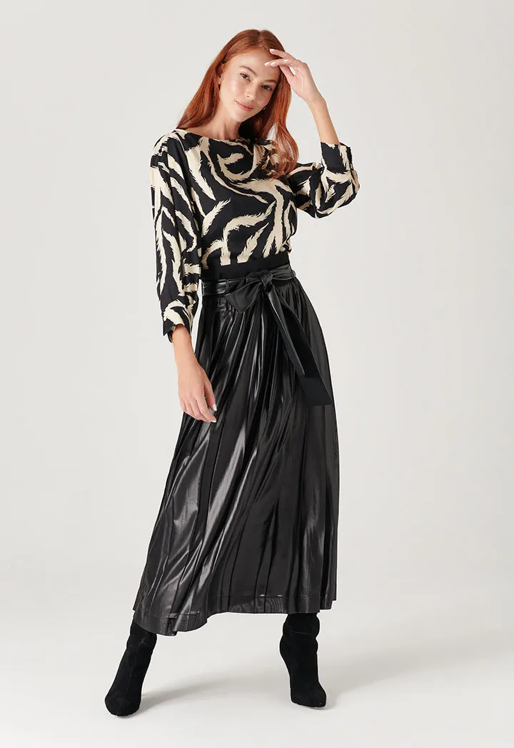 Pleated Faux Leather Skirt